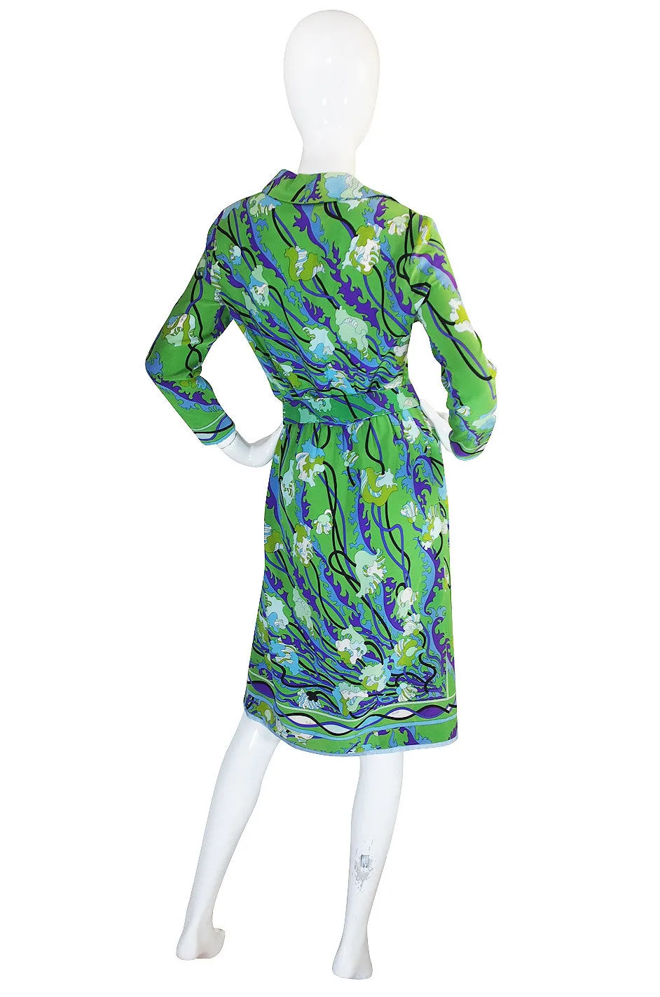 1960s Green Silk Print Emilio Pucci Dress