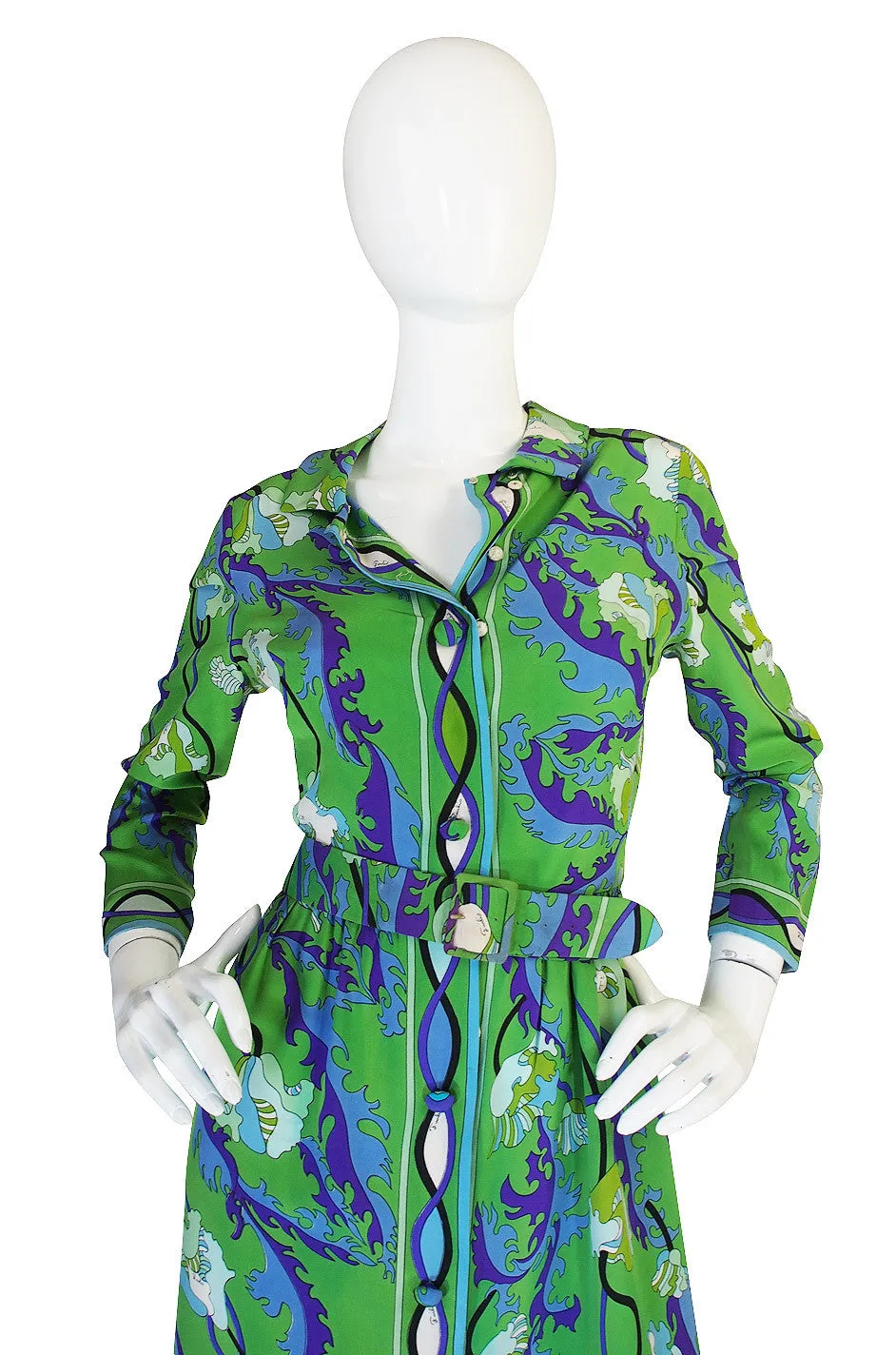 1960s Green Silk Print Emilio Pucci Dress