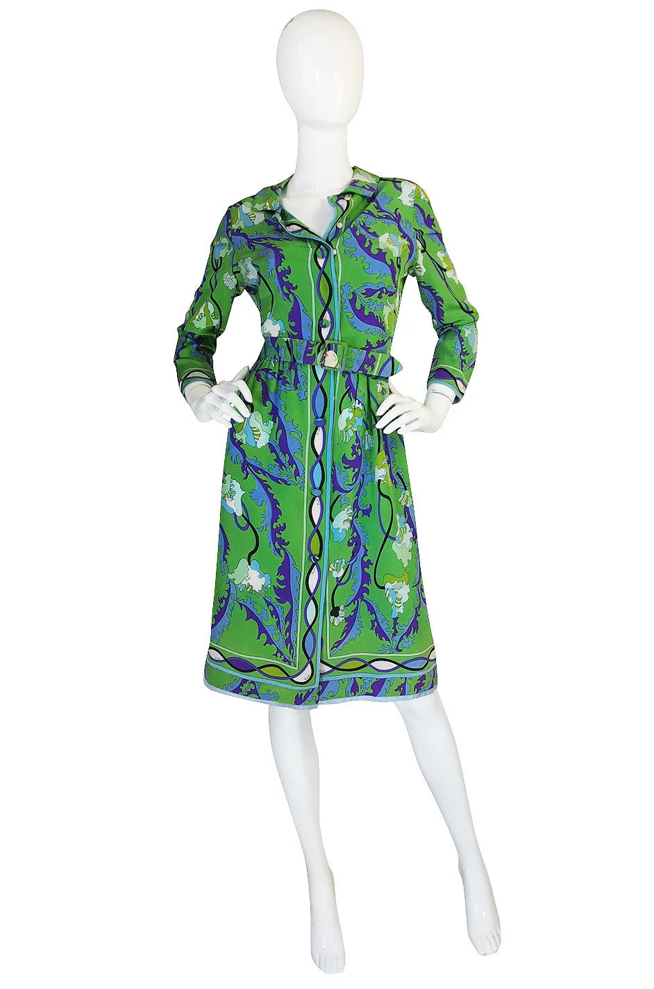 1960s Green Silk Print Emilio Pucci Dress