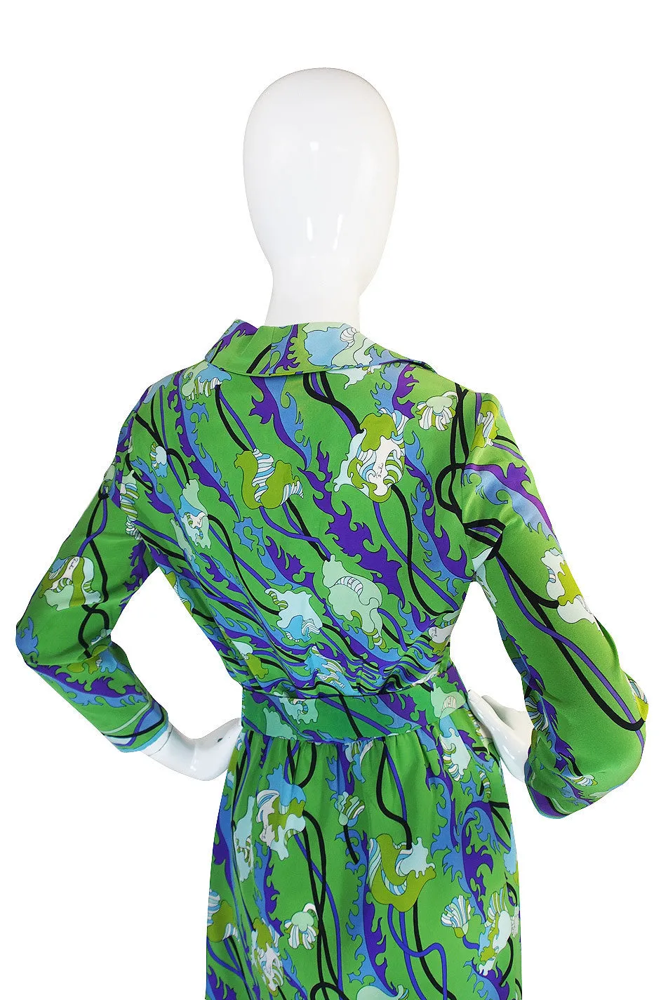 1960s Green Silk Print Emilio Pucci Dress