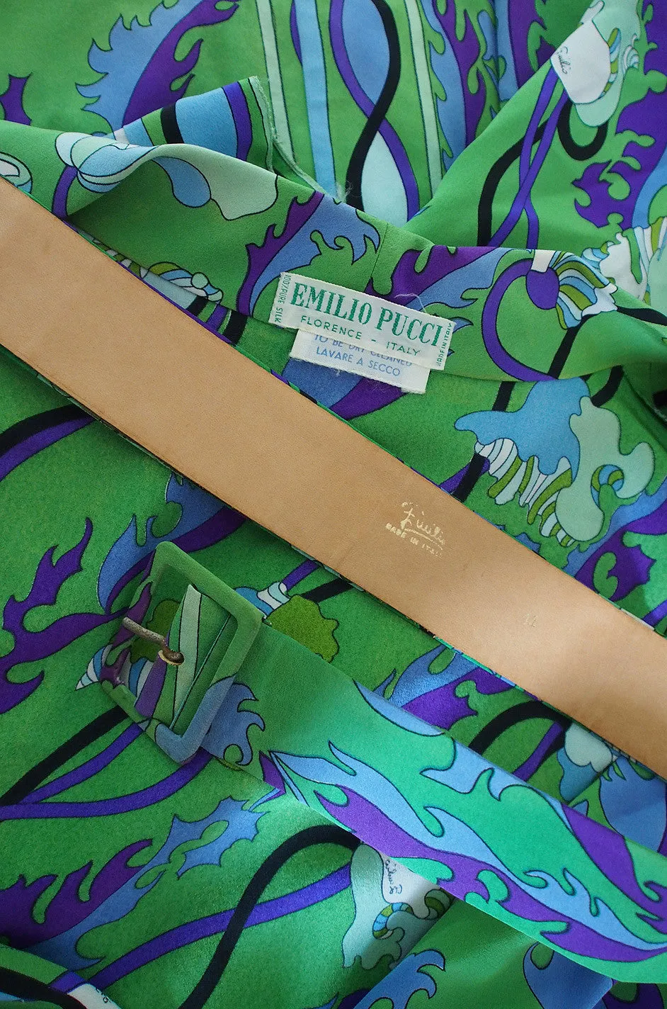 1960s Green Silk Print Emilio Pucci Dress