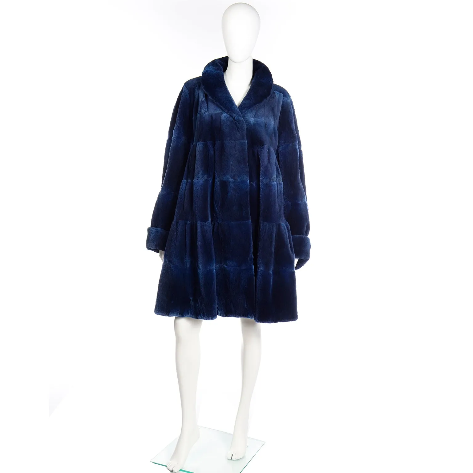 1980s Vintage Evans Collection Blue Sheared Fur Swing Coat