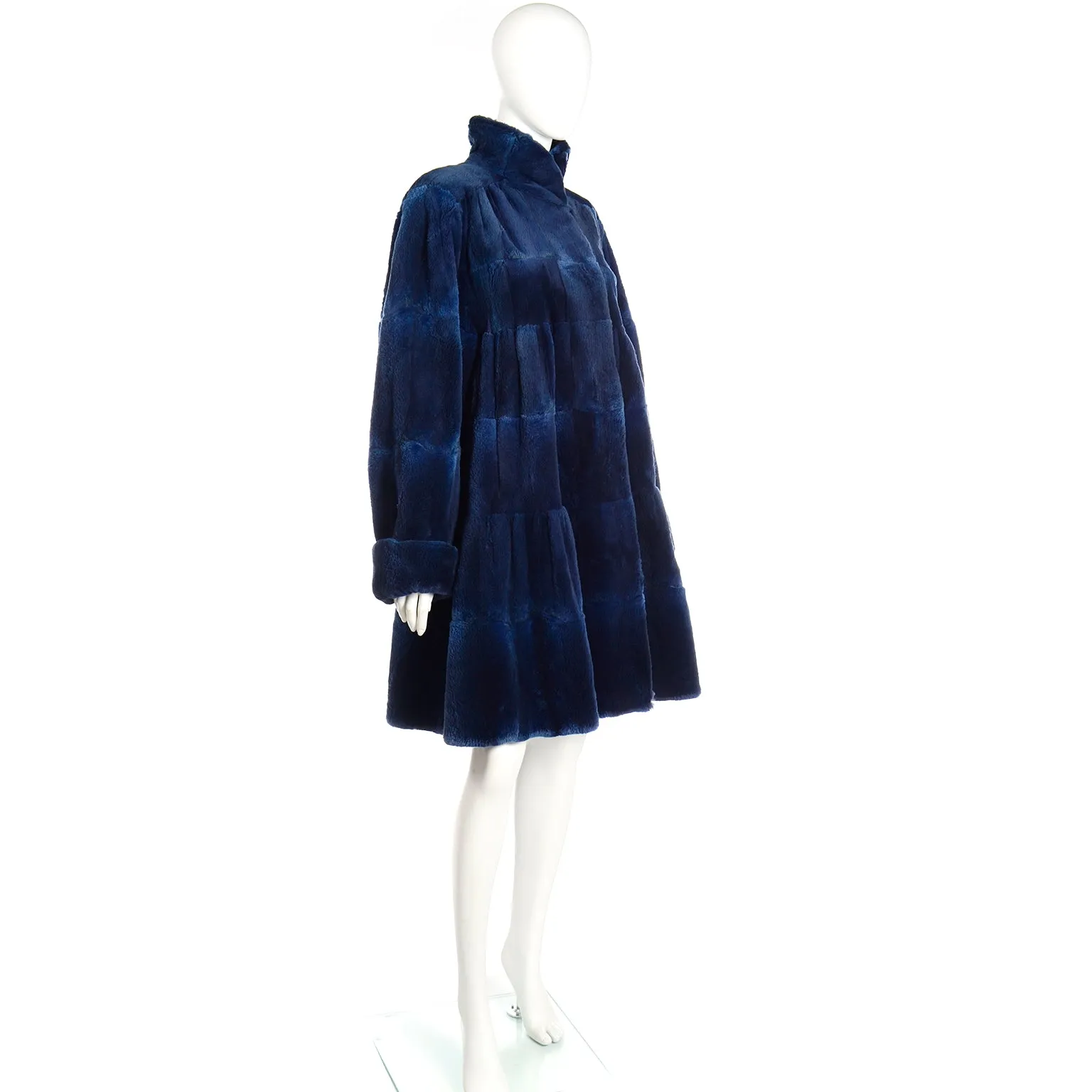 1980s Vintage Evans Collection Blue Sheared Fur Swing Coat