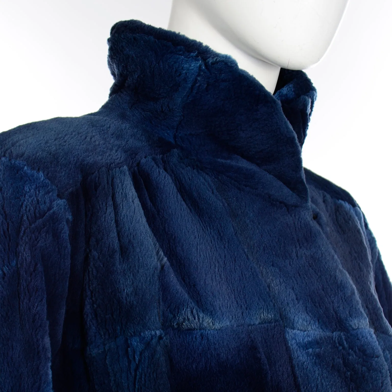 1980s Vintage Evans Collection Blue Sheared Fur Swing Coat