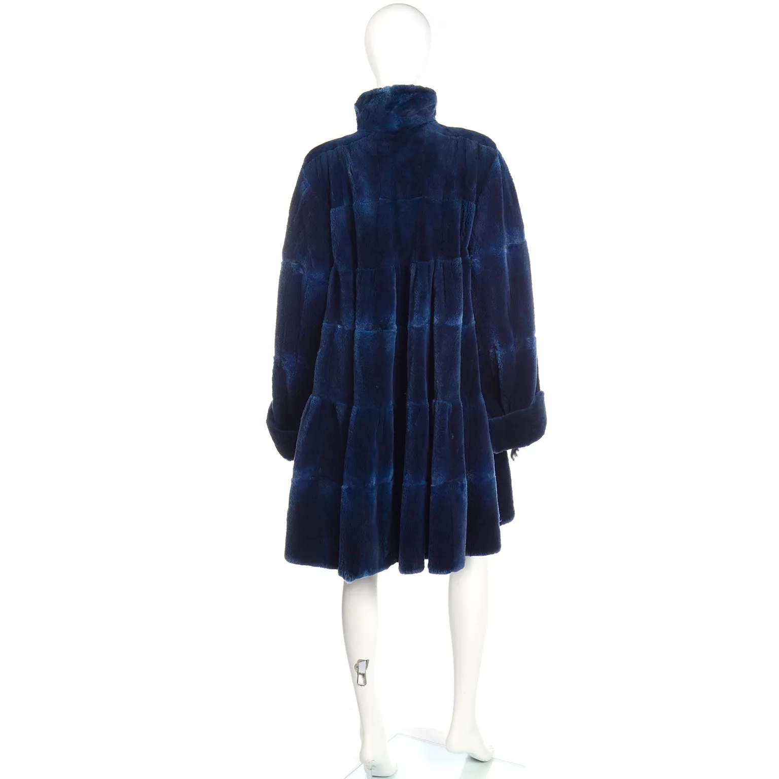 1980s Vintage Evans Collection Blue Sheared Fur Swing Coat