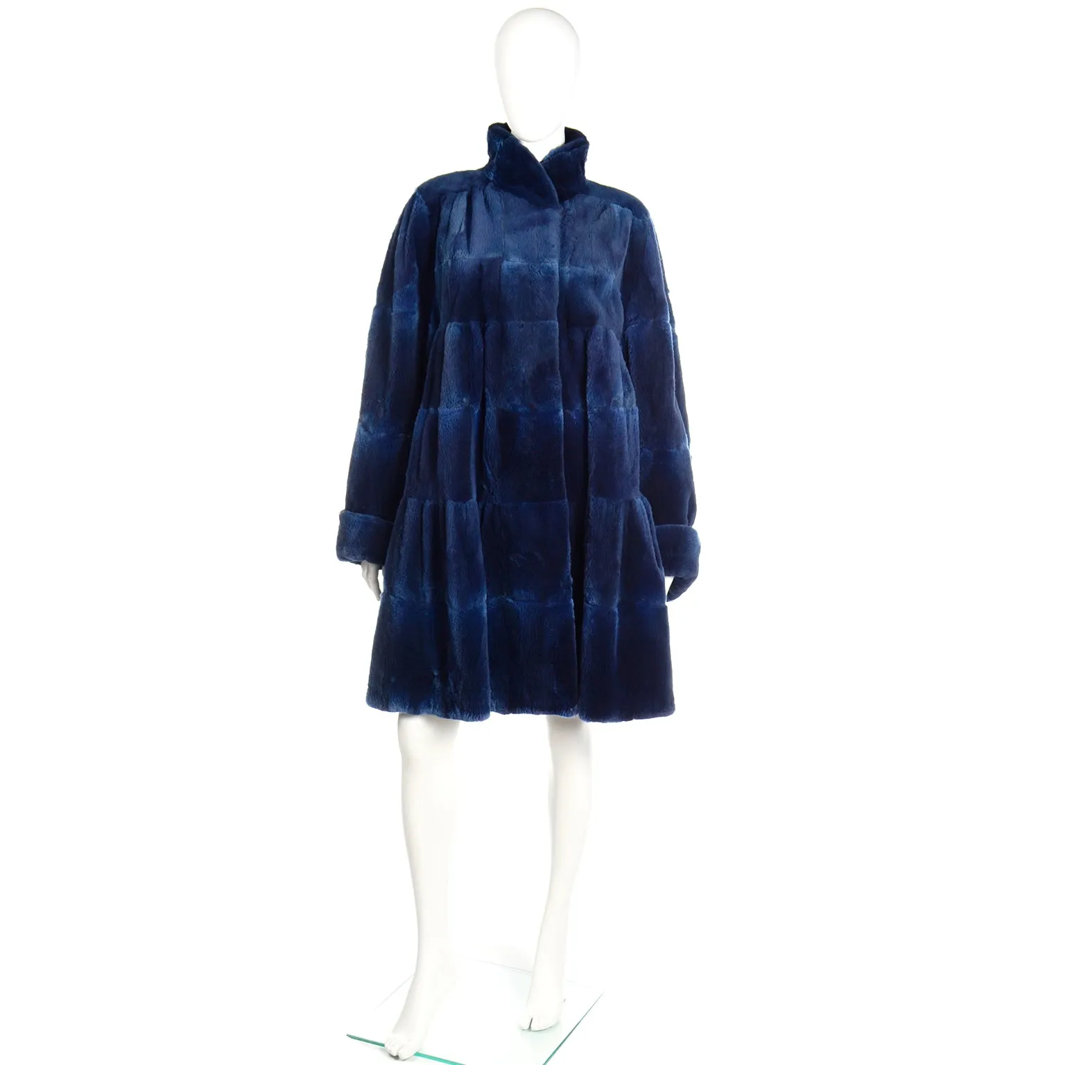 1980s Vintage Evans Collection Blue Sheared Fur Swing Coat