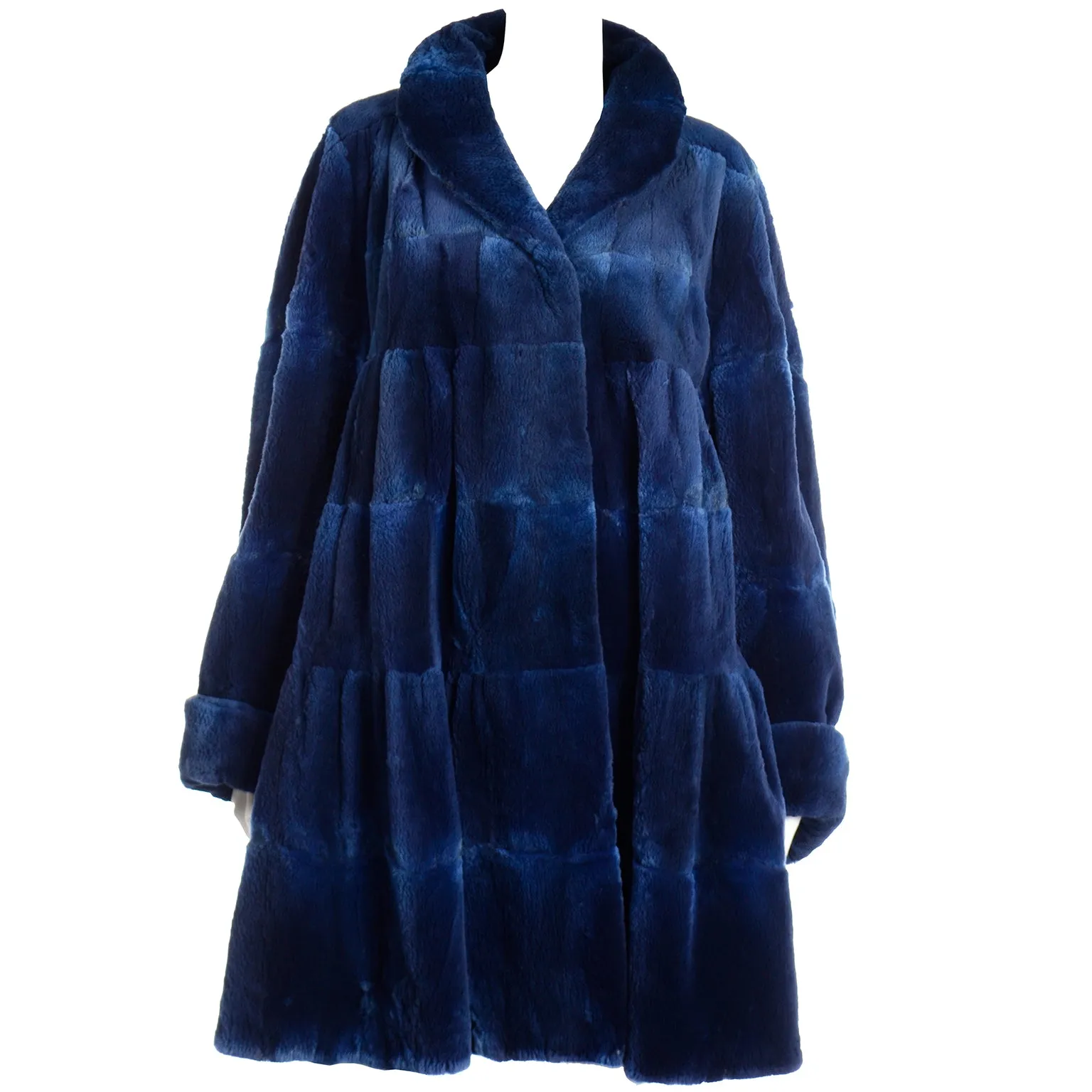 1980s Vintage Evans Collection Blue Sheared Fur Swing Coat