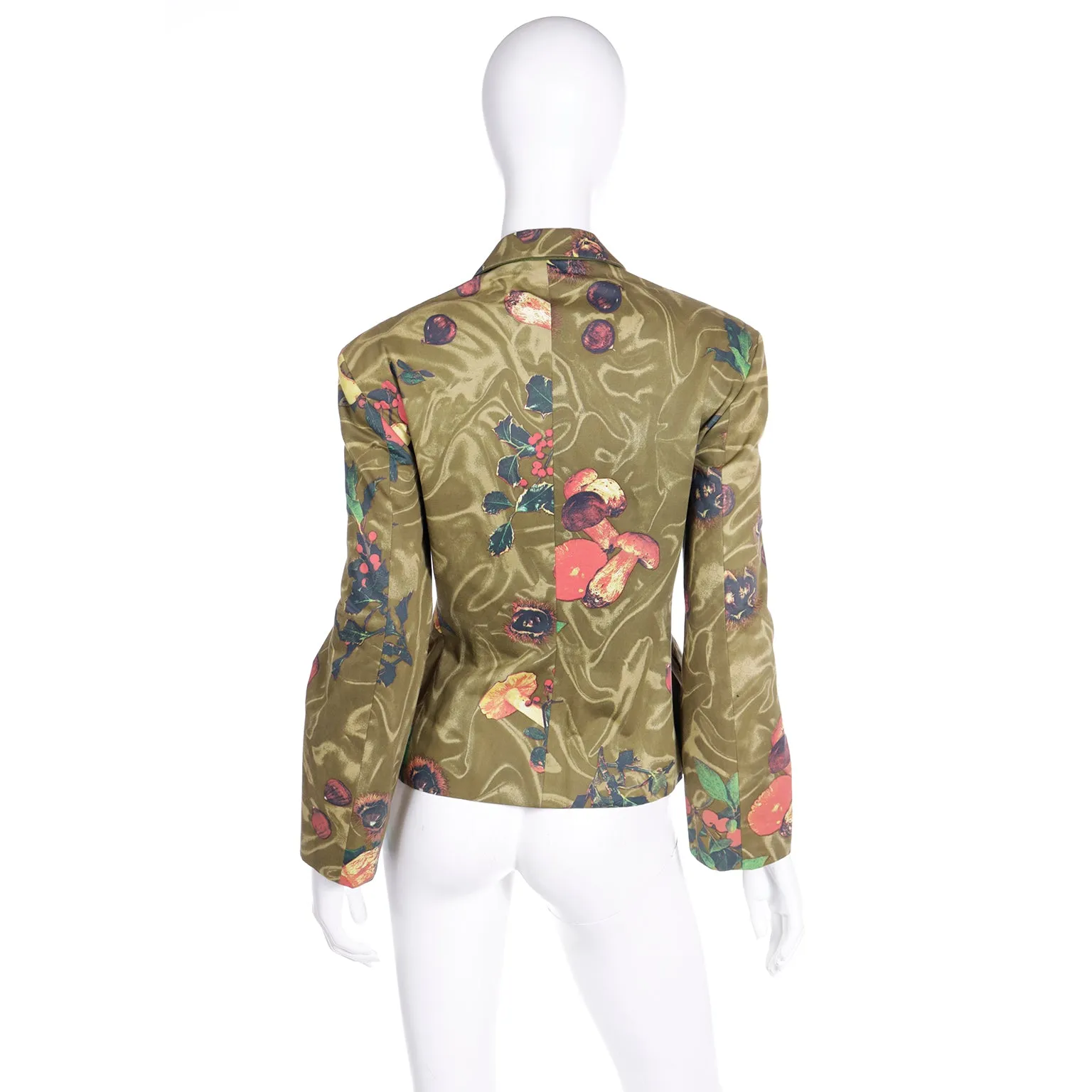 1989 Franco Moschino Colorful Mushroom Print Jacket w Red Striped Bows