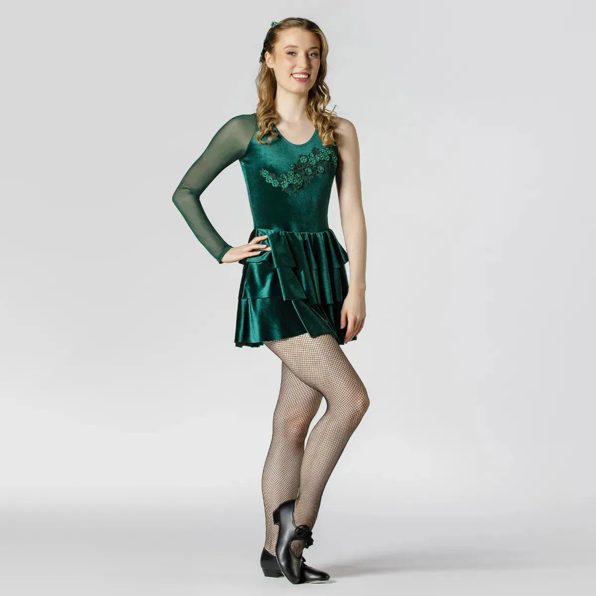 1st Position Velvet Appliqué Circular Frilled Skirted Leotard