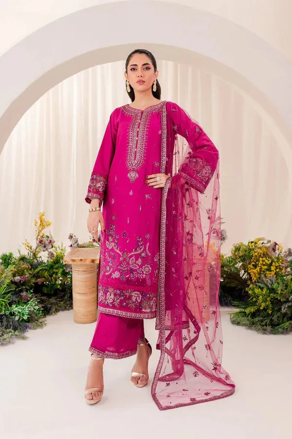 3- Pc PINK PUNCH LAWN EMBROIDERED