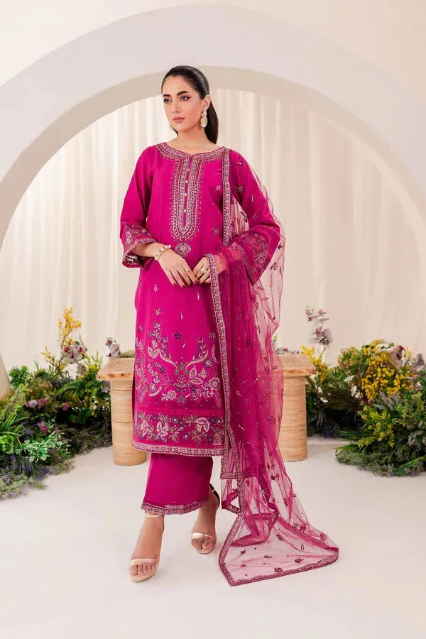 3- Pc PINK PUNCH LAWN EMBROIDERED