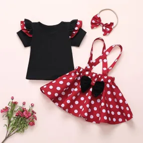 3-piece Solid Ruffle T-shirt & Polka Dot Dress & Headband for Toddler Girl