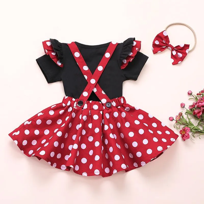 3-piece Solid Ruffle T-shirt & Polka Dot Dress & Headband for Toddler Girl