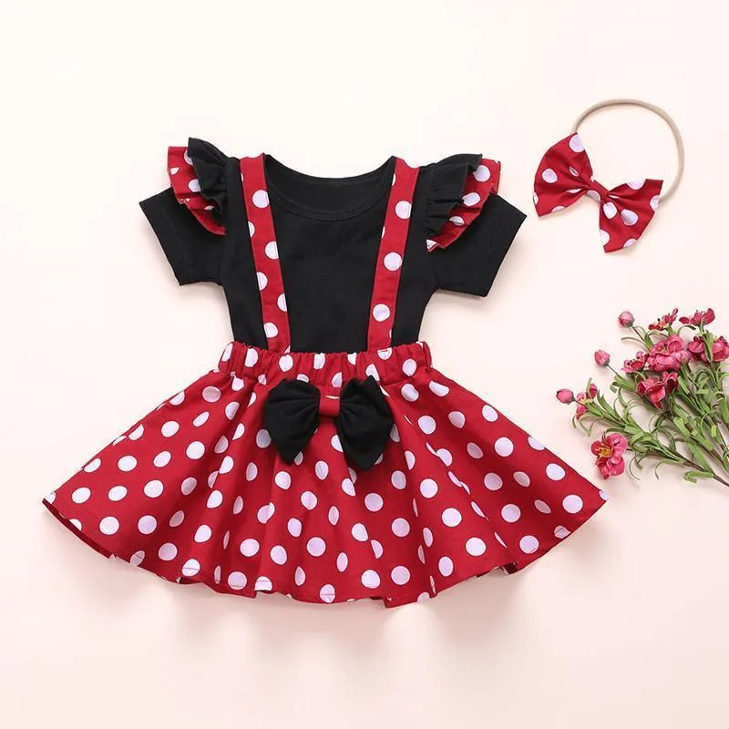 3-piece Solid Ruffle T-shirt & Polka Dot Dress & Headband for Toddler Girl