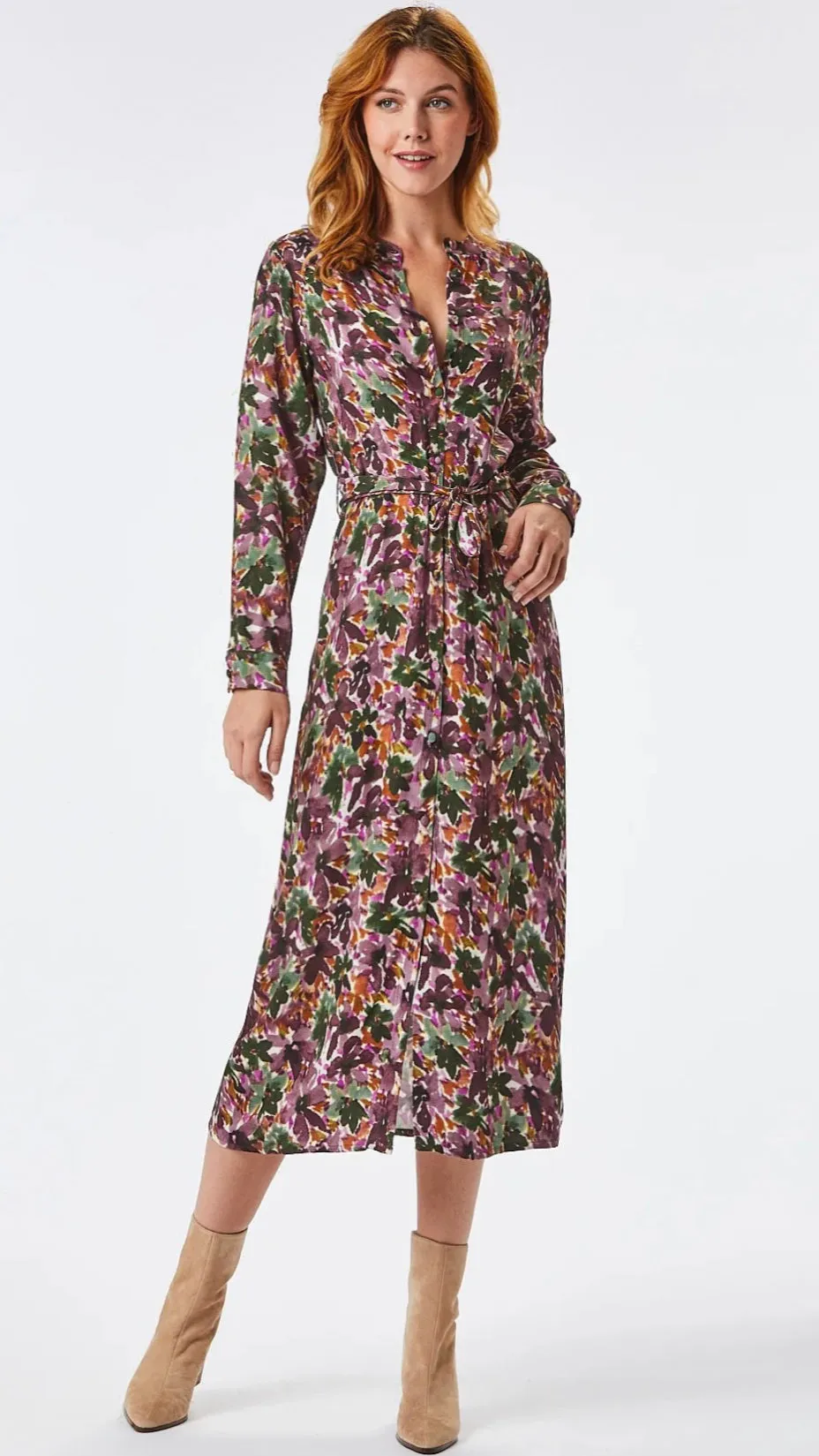 4-A1312 Leoni Purple Floral Shirt Dress