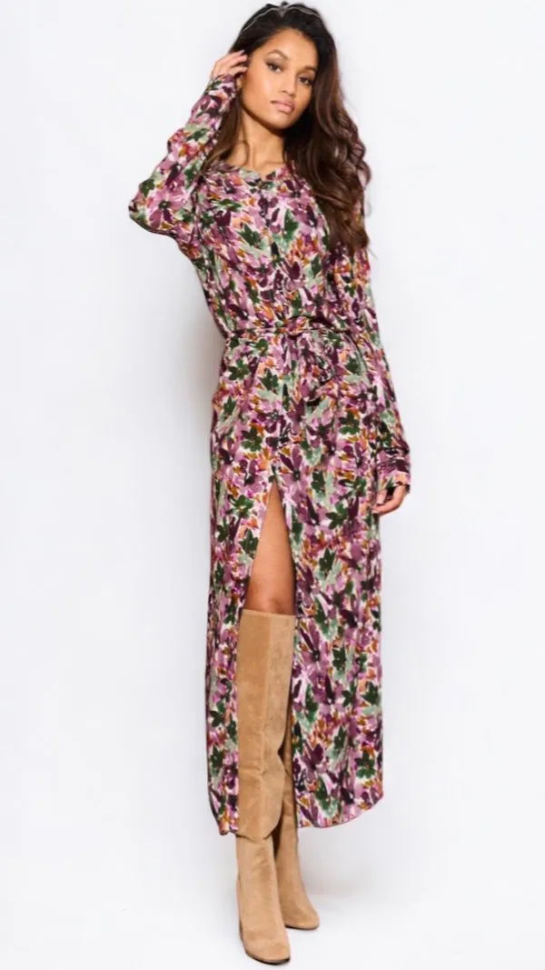 4-A1312 Leoni Purple Floral Shirt Dress