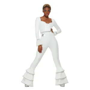 70s ABBA Glam Costume Ladies White Jumpsuit