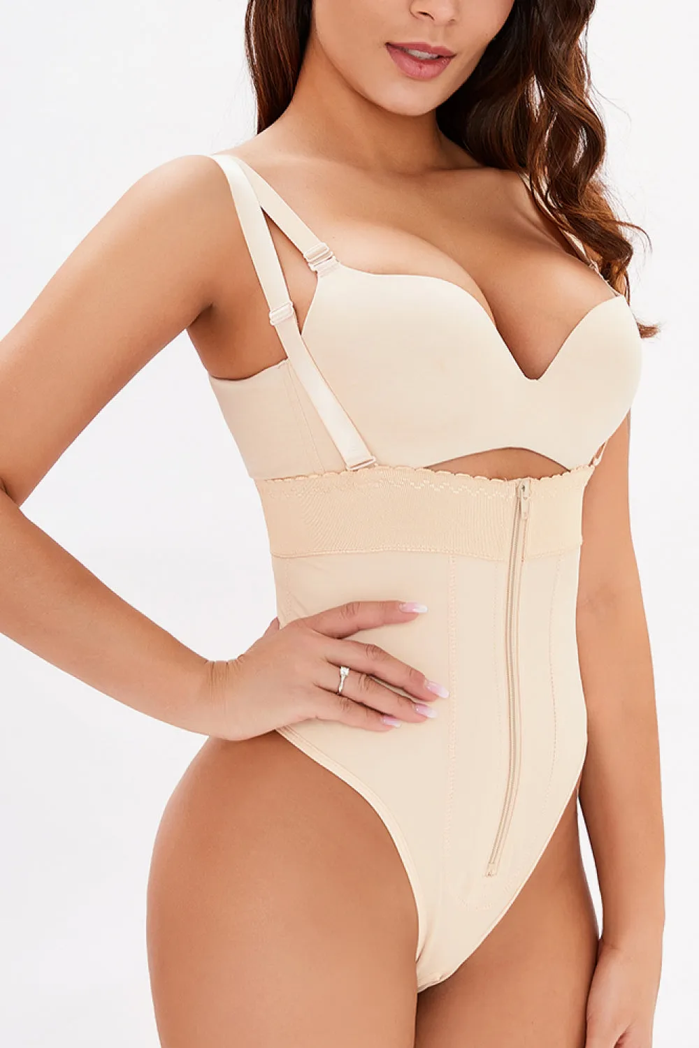 Adjustable Strap Zip-Up Shaping Bodysuit