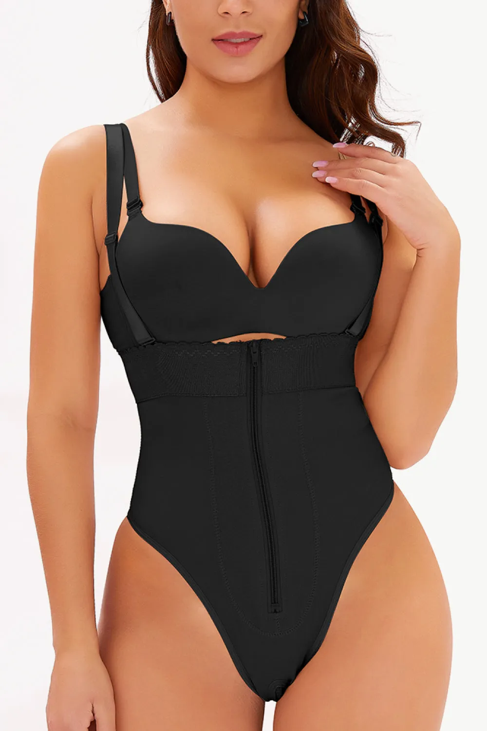 Adjustable Strap Zip-Up Shaping Bodysuit