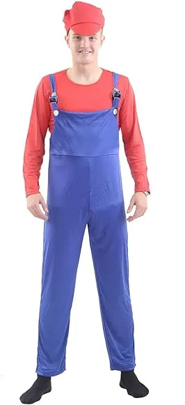 Adult Super Plumber Bro Red/Blue Costume - Level Up Your Costume Game