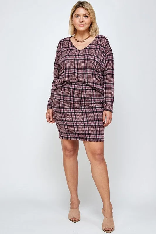 Amanda Plaid Plus Size Skirt Set