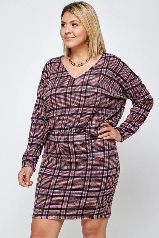 Amanda Plaid Plus Size Skirt Set