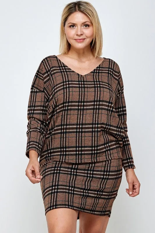 Amanda Plaid Plus Size Skirt Set