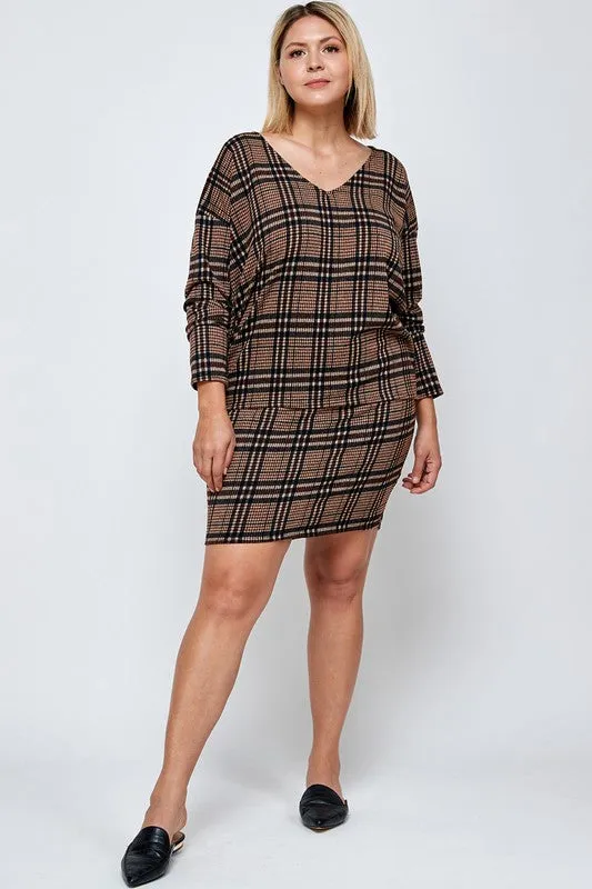 Amanda Plaid Plus Size Skirt Set