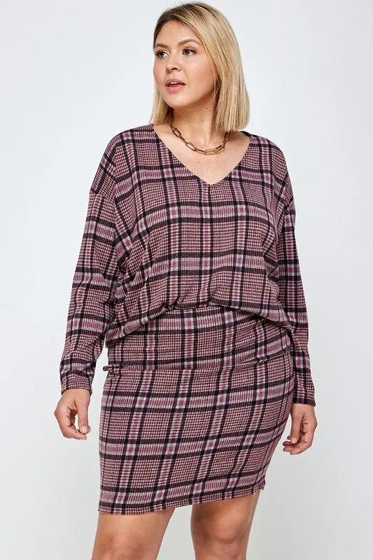 Amanda Plaid Plus Size Skirt Set