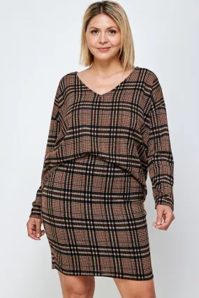 Amanda Plaid Plus Size Skirt Set