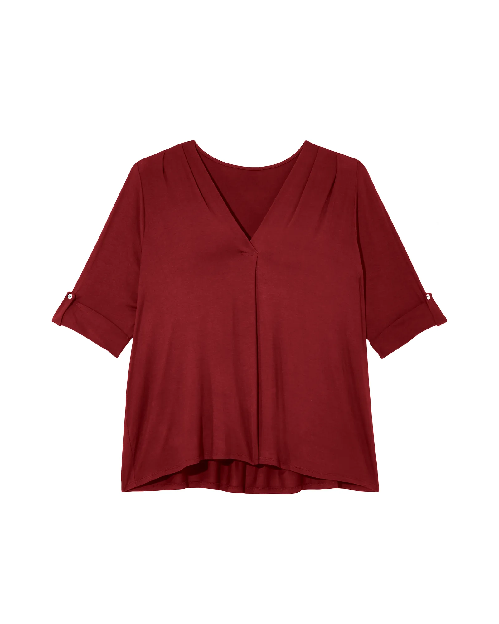 Asia 3/4 Sleeve V Neck Tee | Burgundy