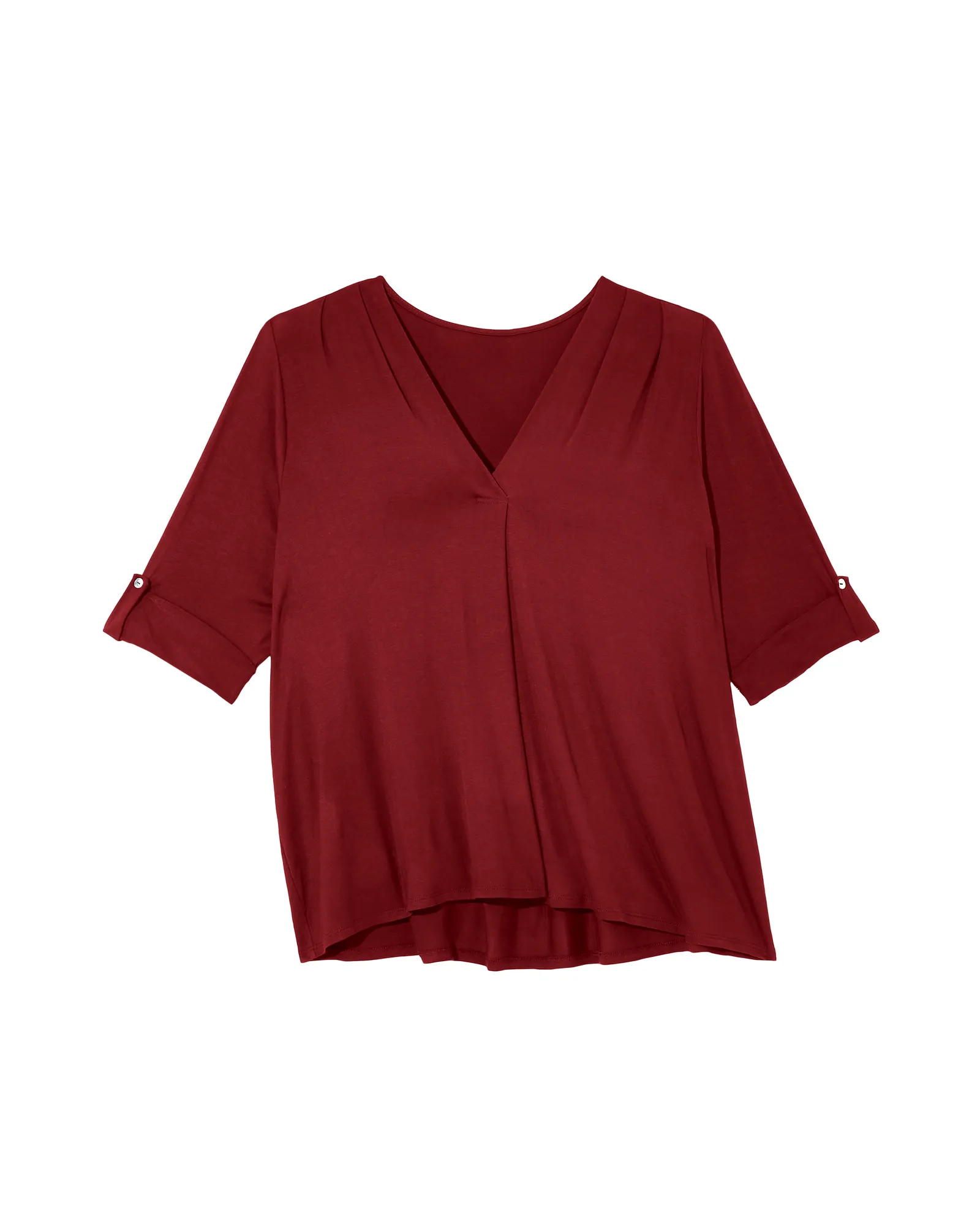 Asia 3/4 Sleeve V Neck Tee | Burgundy