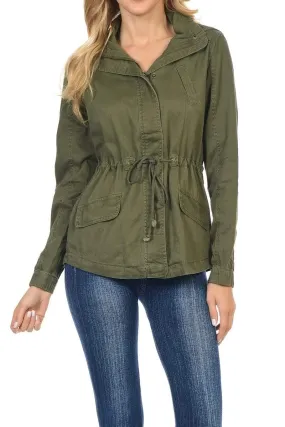 Auliné Collection Women's Premium Vintage Wash Lightweight Military Fashion Twill Hoodie Jacket