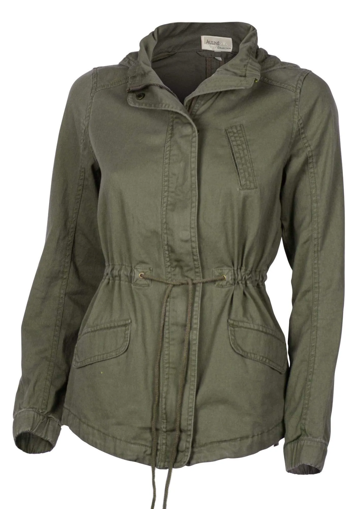 Auliné Collection Women's Premium Vintage Wash Lightweight Military Fashion Twill Hoodie Jacket