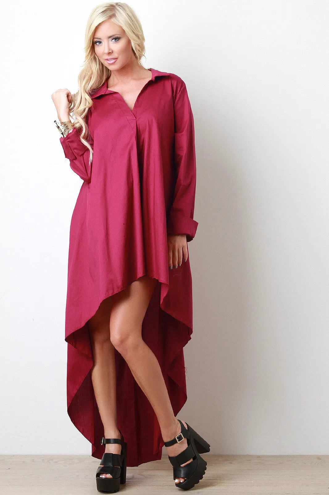 Back Cutout V-Neck Long Sleeves High Low Dress