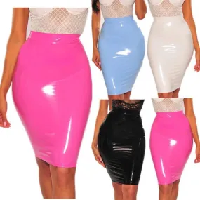 Barbie retro latex wet high waist pencil skirt