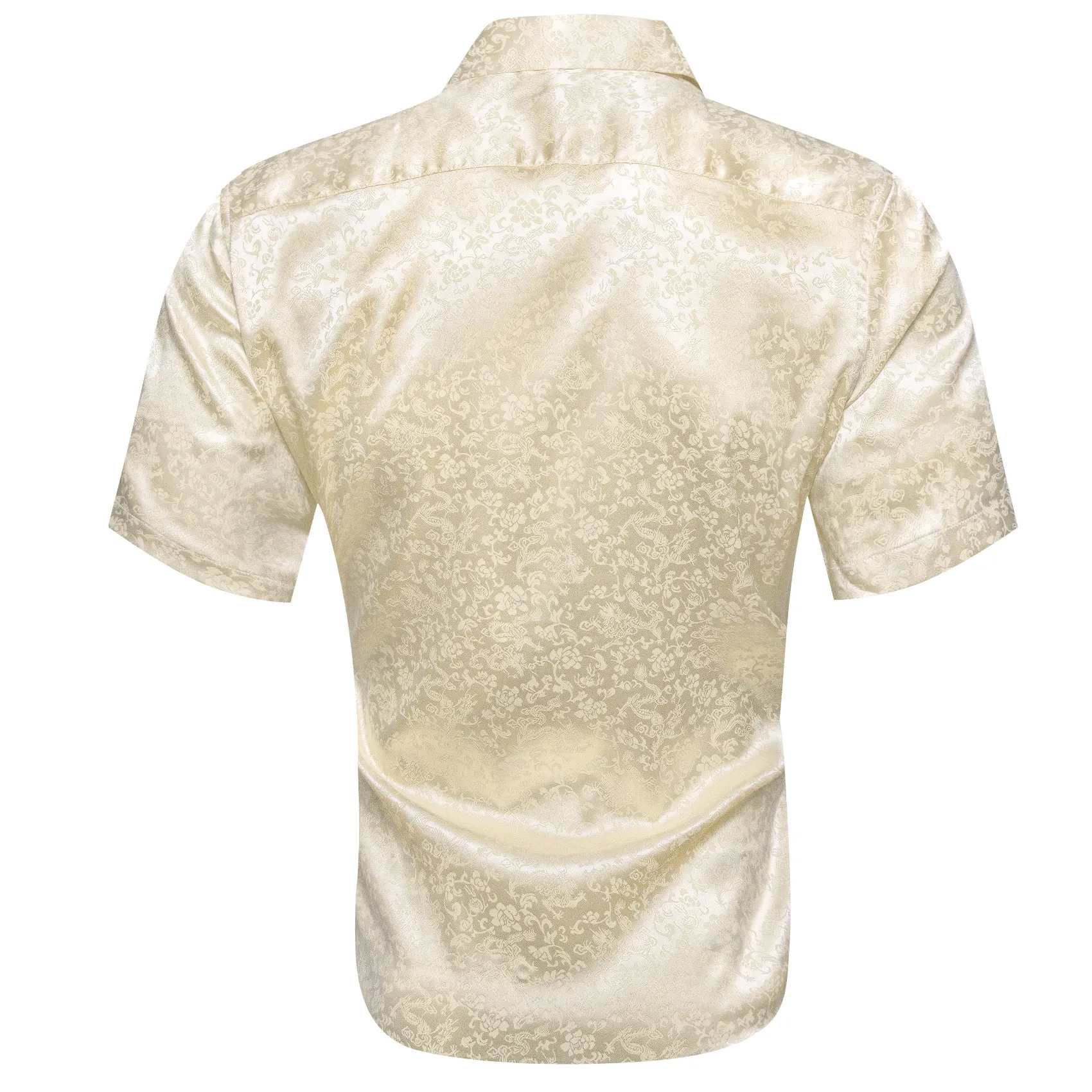 Beige Floral Silk Men's Short Sleeve Shirt