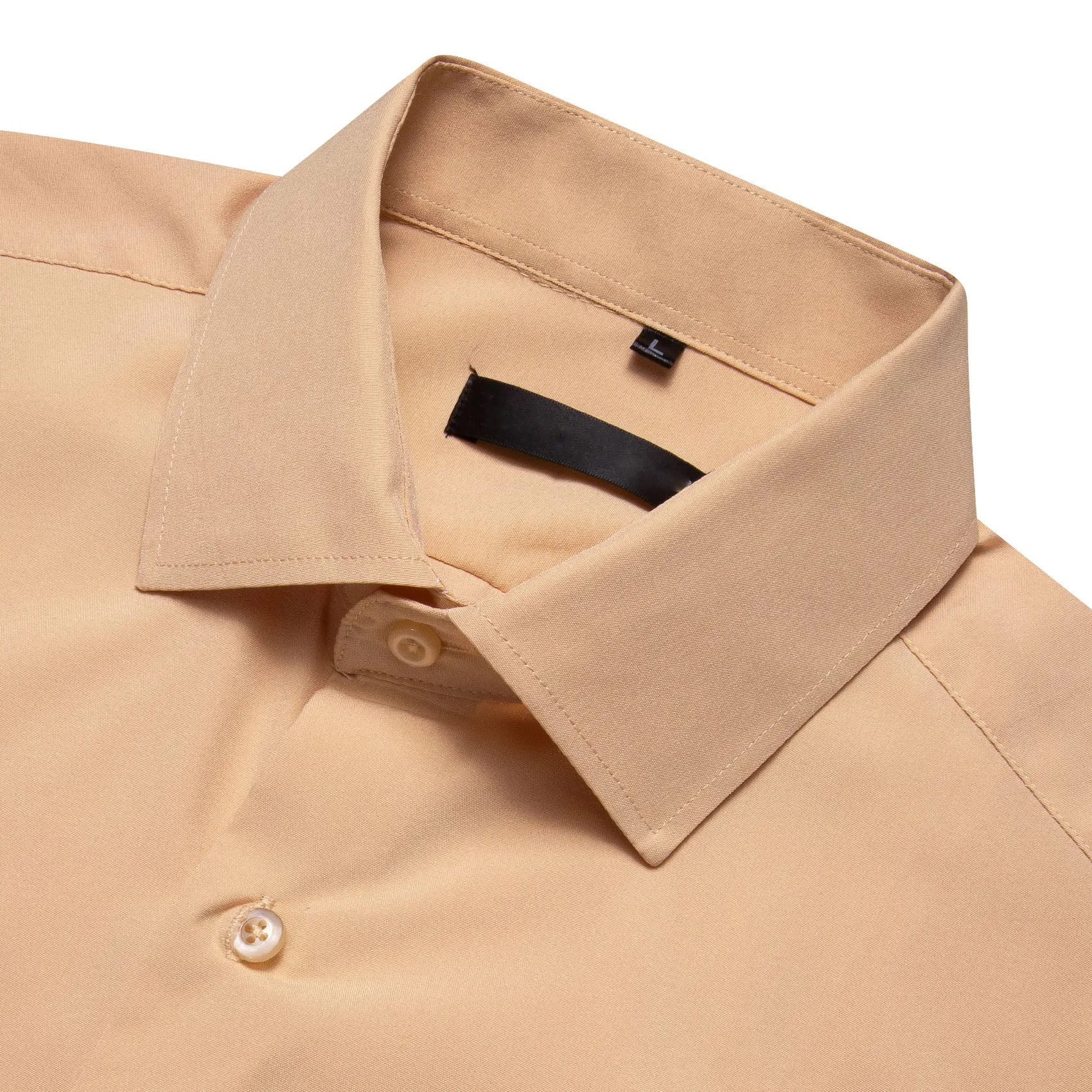 Beige Solid Silk Men's Long Sleeve Shirt