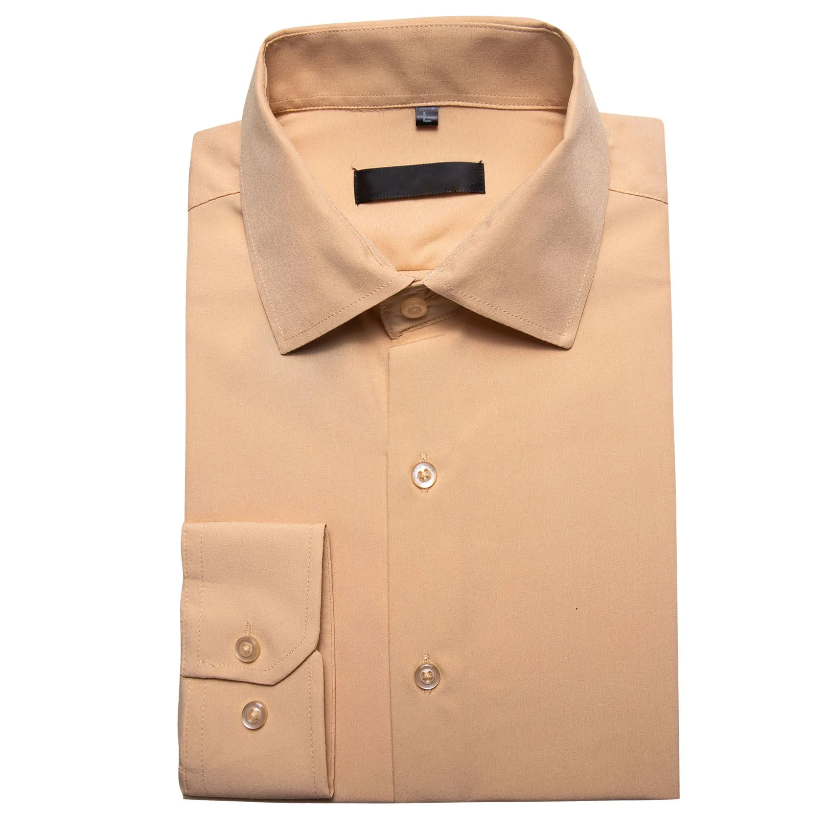 Beige Solid Silk Men's Long Sleeve Shirt