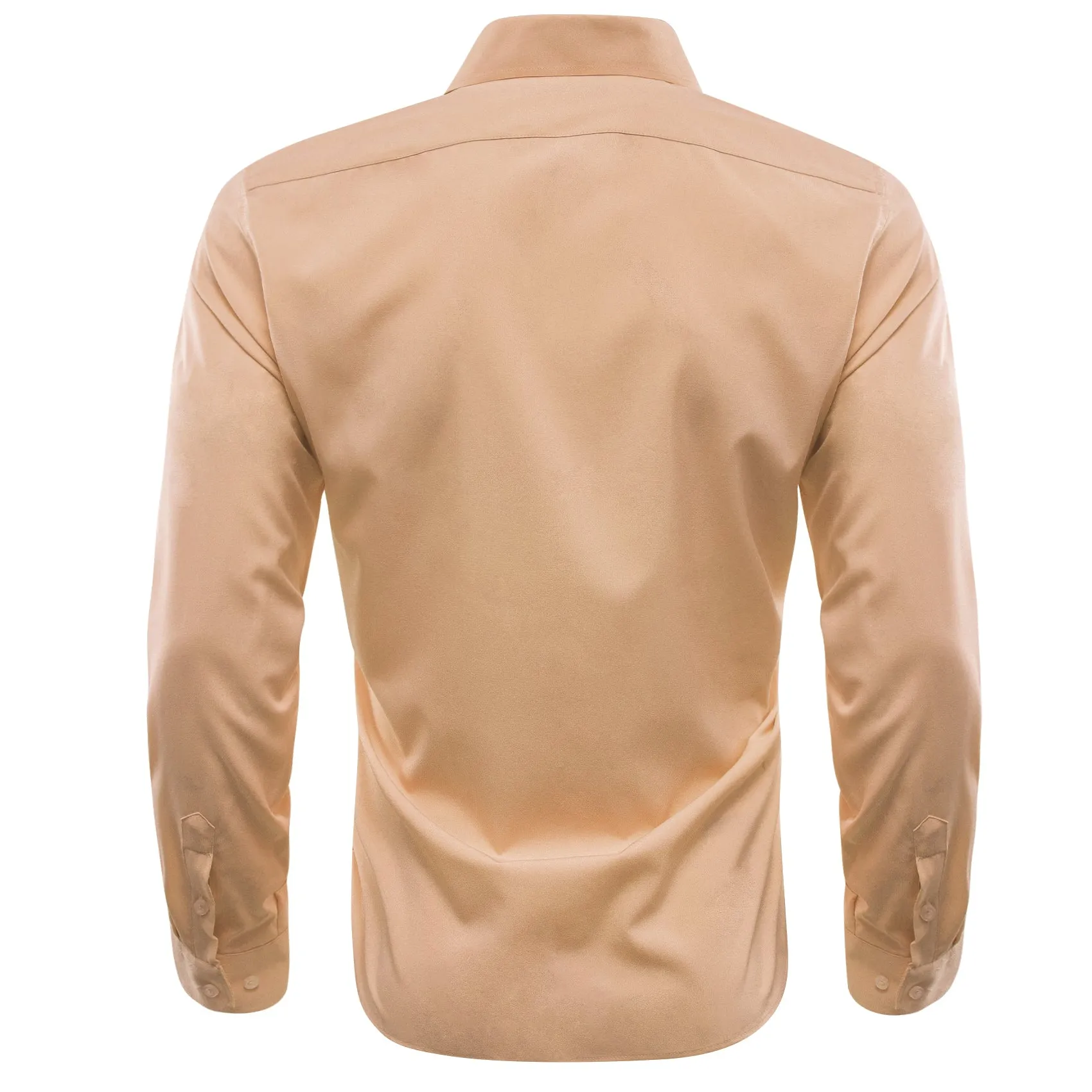 Beige Solid Silk Men's Long Sleeve Shirt