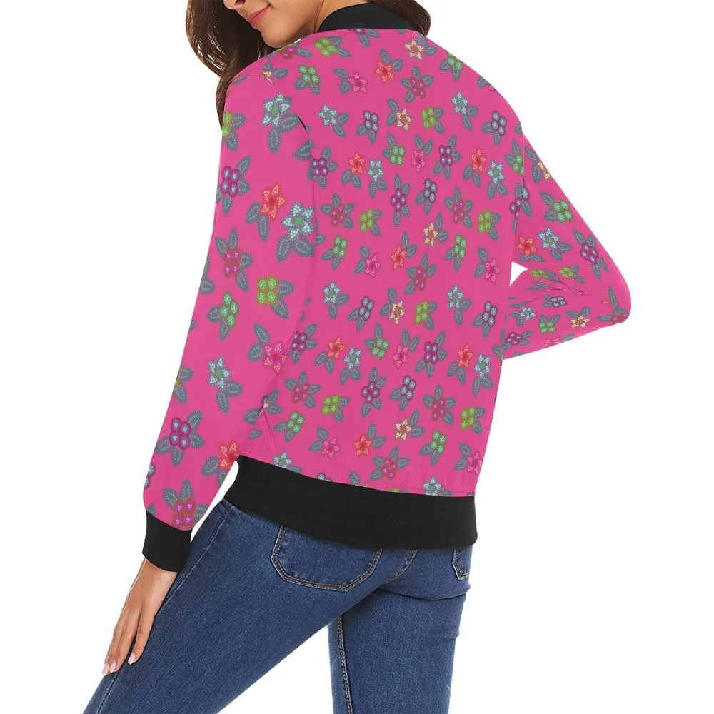 Berry Flowers Bomber Jacket for Women