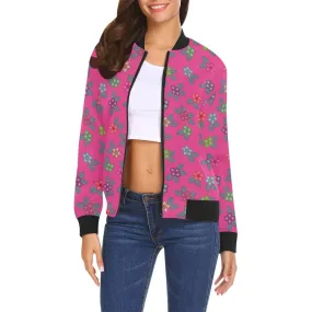 Berry Flowers Bomber Jacket for Women