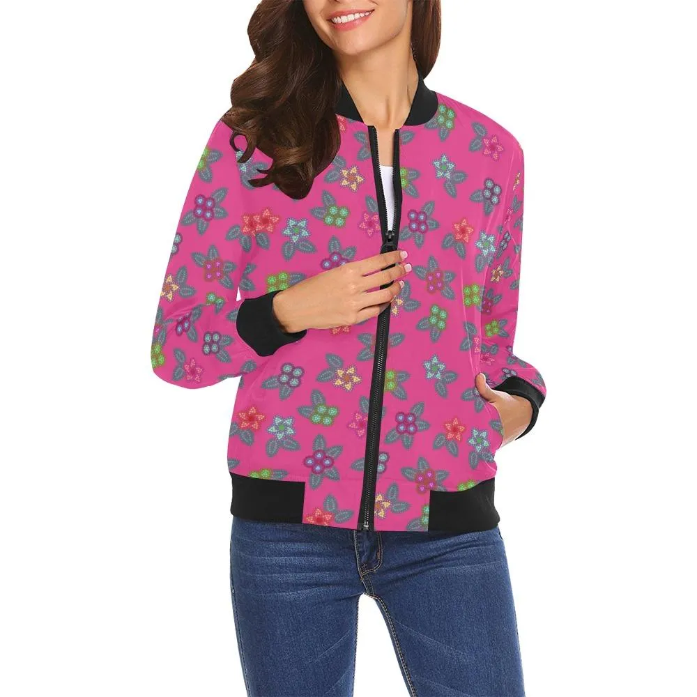 Berry Flowers Bomber Jacket for Women