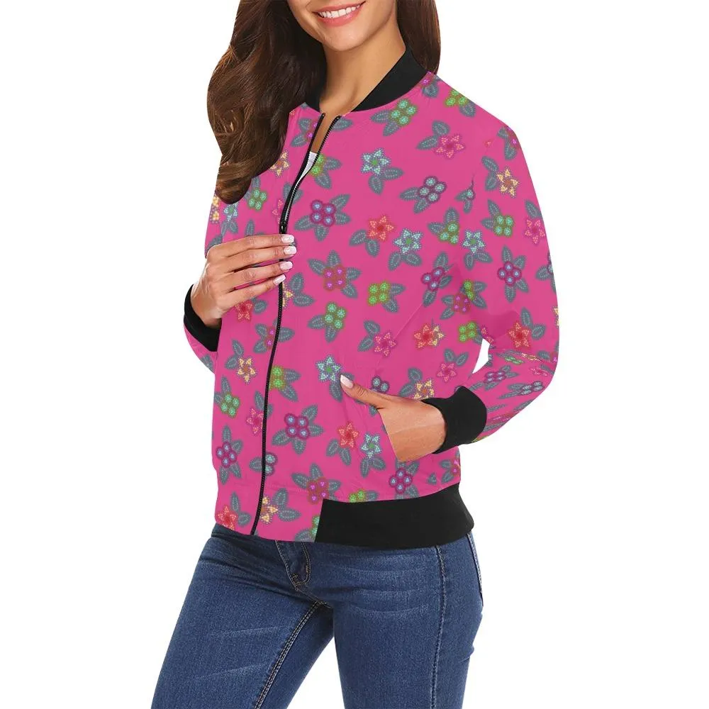 Berry Flowers Bomber Jacket for Women