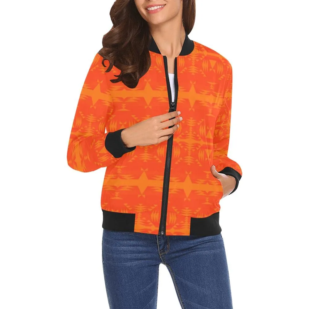 Between the Mountains Orange Bring Them Home Bomber Jacket for Women