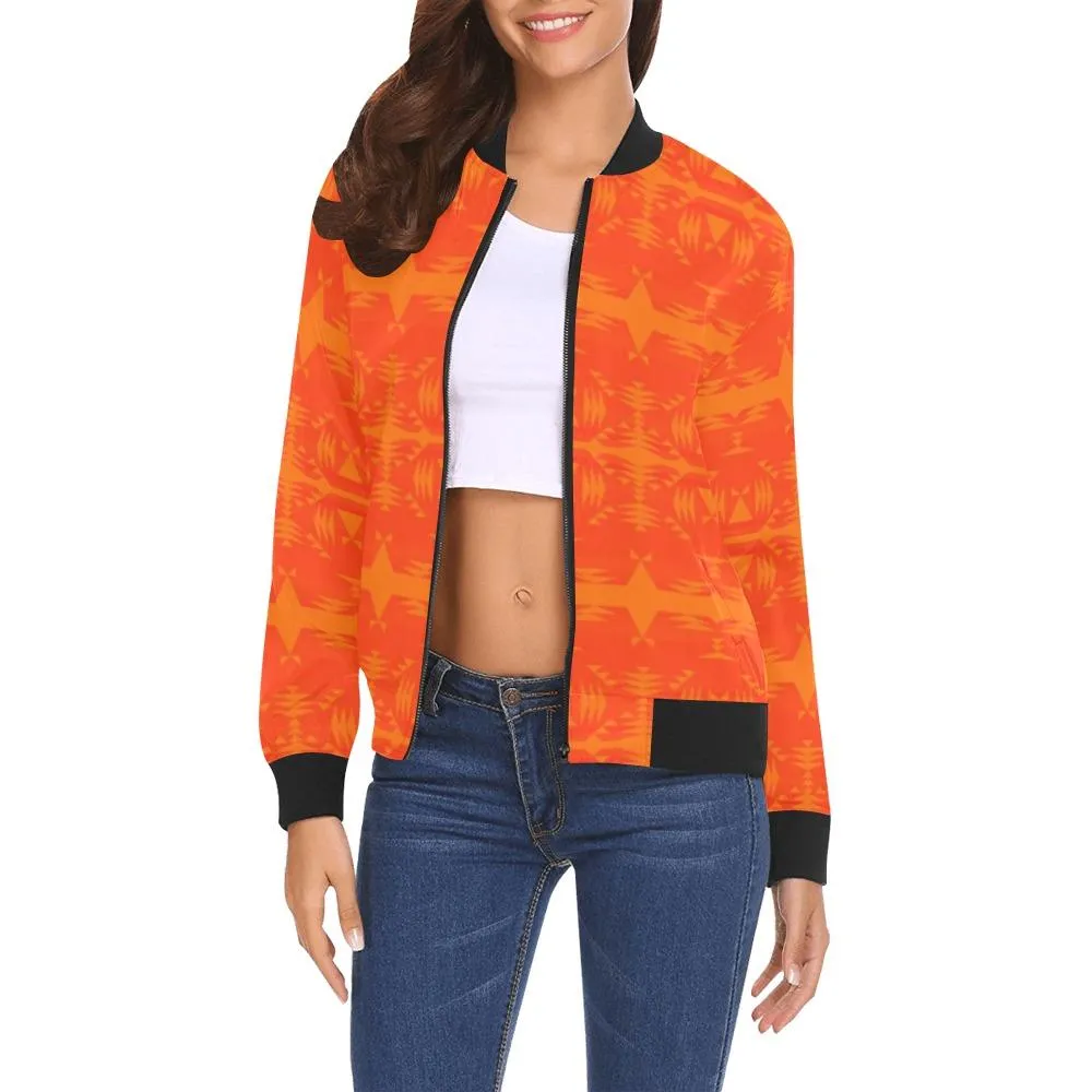 Between the Mountains Orange Bring Them Home Bomber Jacket for Women