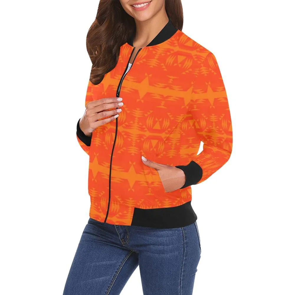 Between the Mountains Orange Bring Them Home Bomber Jacket for Women