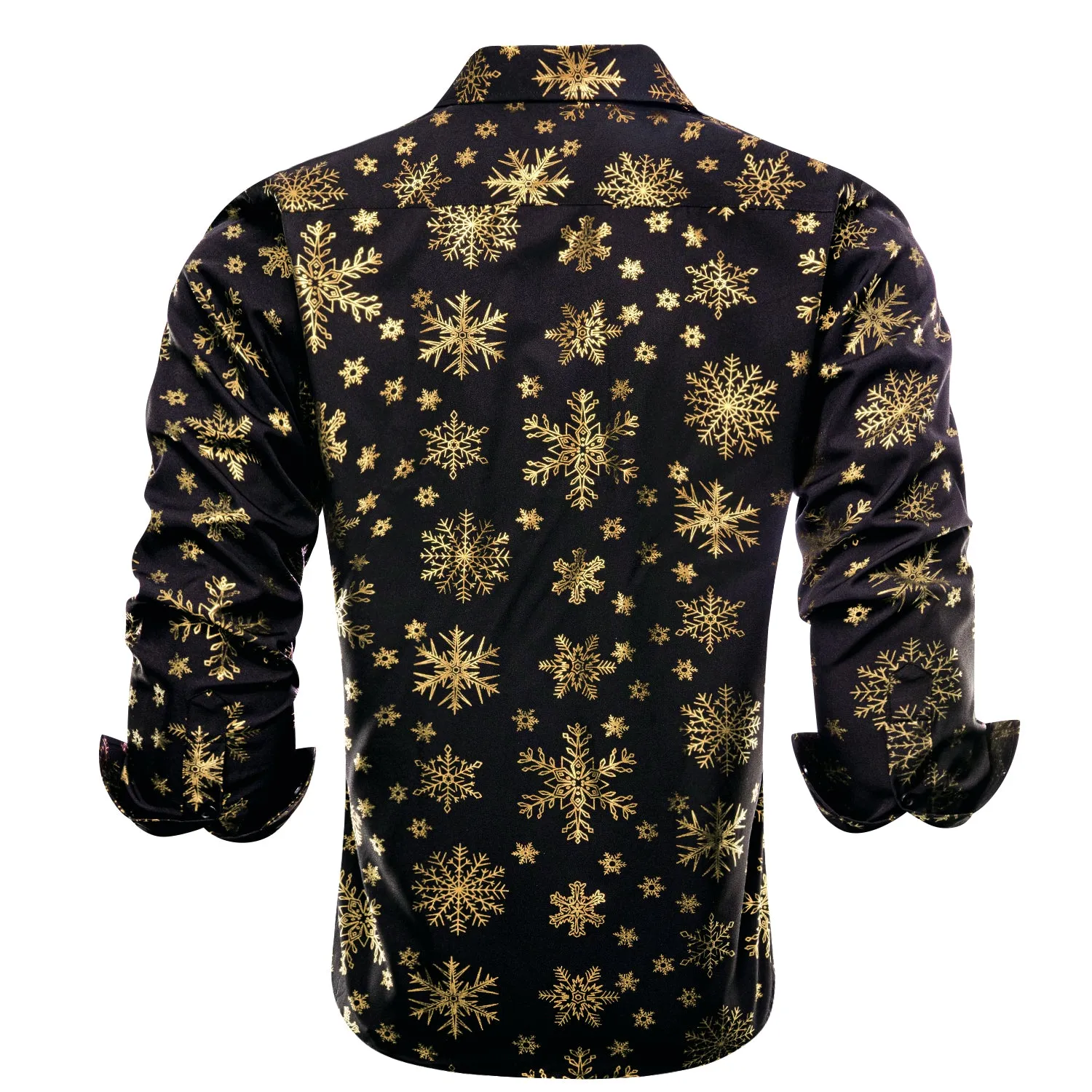 Black Christmas Golden Snowflake Novelty Men's Long Sleeve Shirt