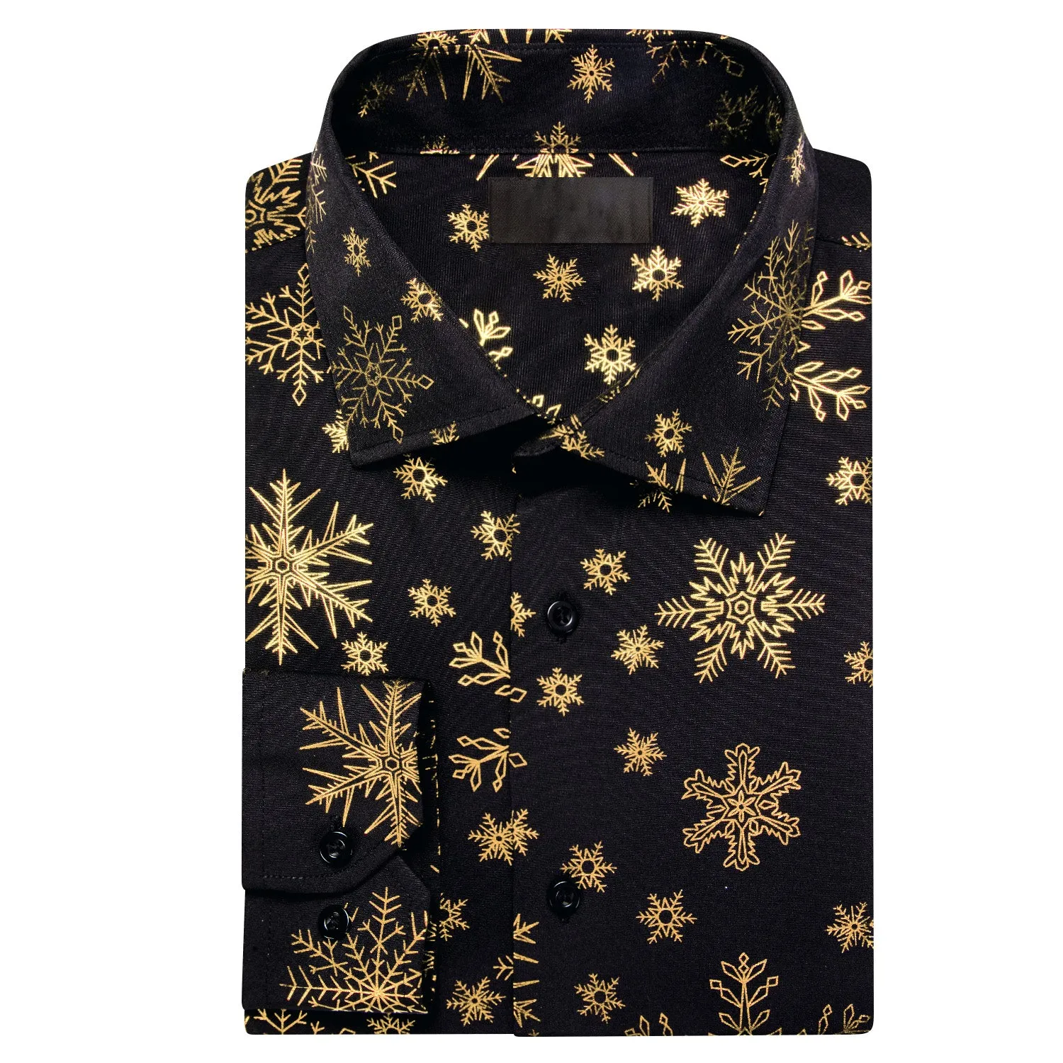 Black Christmas Golden Snowflake Novelty Men's Long Sleeve Shirt