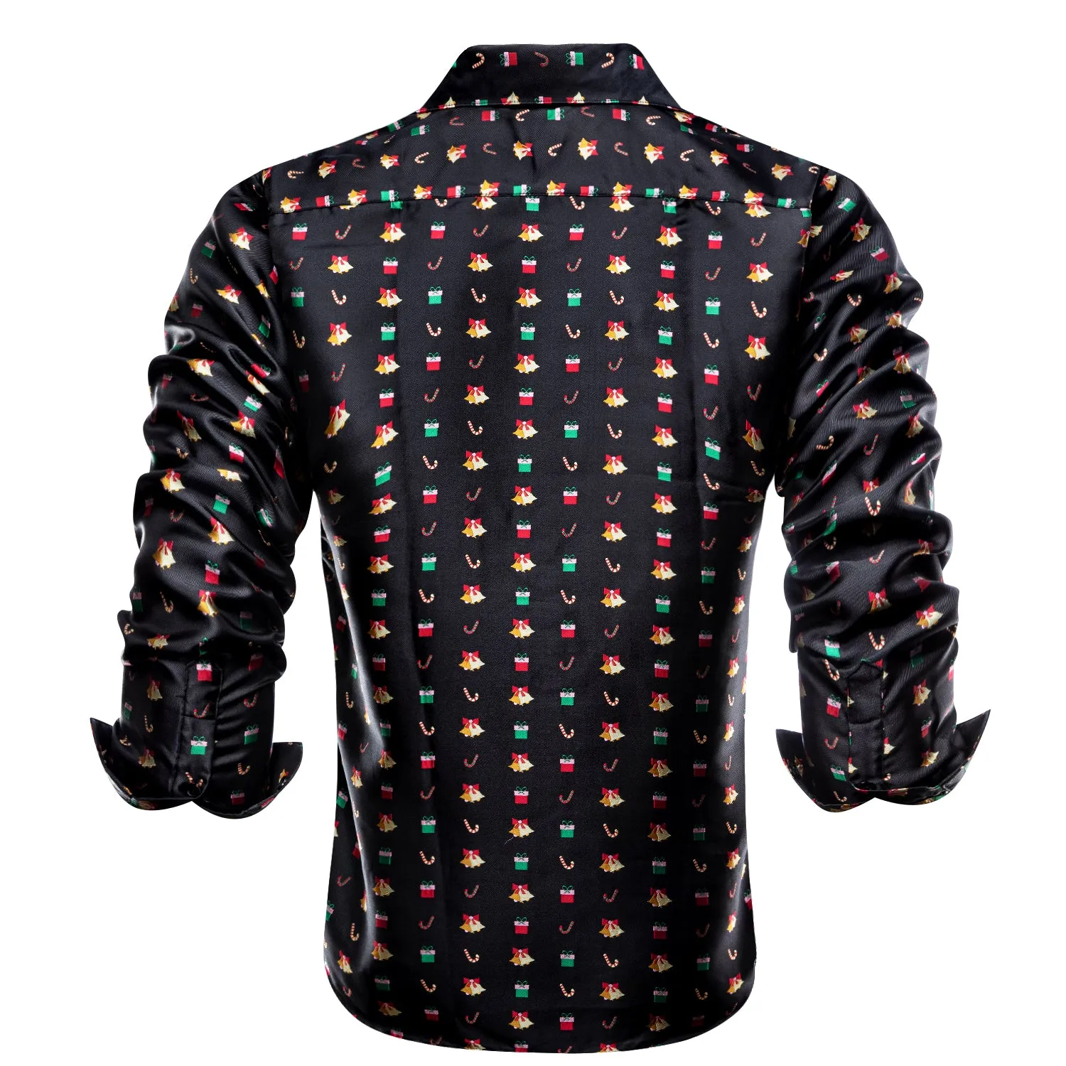 Black Christmas Red Candy Cane Novelty Men's Long Sleeve Shirt